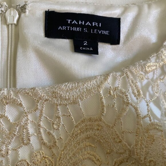 Tahari ASL NWT $159 Lace Overlay Cocktail Sheath Dress, Ivory/White Gold Size 2 - Picture 8 of 10
